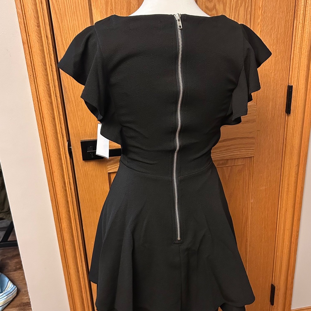Crystal Doll Fit and‎ Flare Dress Womens XS Black NEW Ruffle Sleeve Mini Zipper - Picture 4 of 6